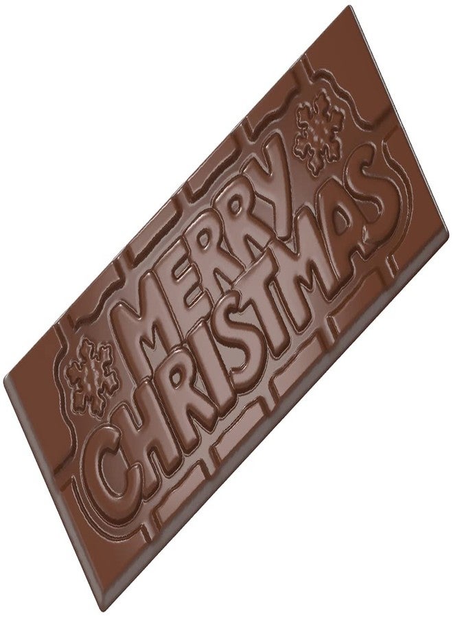 Chocolate World CW12025 Polycarbonate Candy Mold with 4 Merry Christmas Tablet Cavities, Each 50mm x 118mm x 8mm High - Image 1