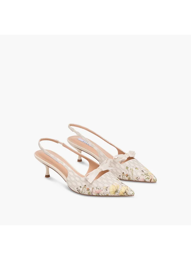 ايل Women's Monogram Print Slingback Shoes with Kitten Heels
