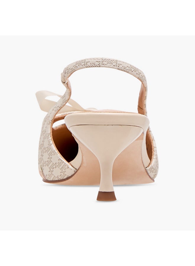 ELLE Women's Monogram Print Slingback Shoes with Kitten Heels  - Image 5