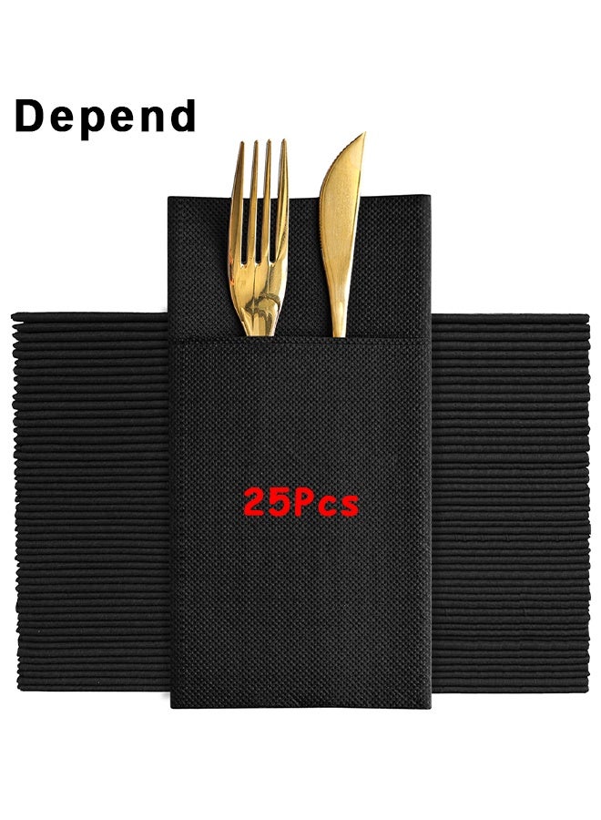 Depend 25 Packs Disposable Paper Napkins, 40x40cm Black Dinner Napkins, Wedding Decorative Dinner Paper Napkins, Thickened Wood Pulp Napkins, Food Grade Absorbent Paper For Restaurant, Party, Picnic And Daily Meals - Image 1