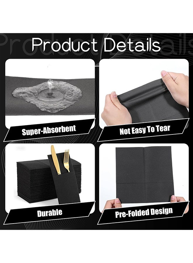 Depend 25 Packs Disposable Paper Napkins, 40x40cm Black Dinner Napkins, Wedding Decorative Dinner Paper Napkins, Thickened Wood Pulp Napkins, Food Grade Absorbent Paper For Restaurant, Party, Picnic And Daily Meals - Image 3