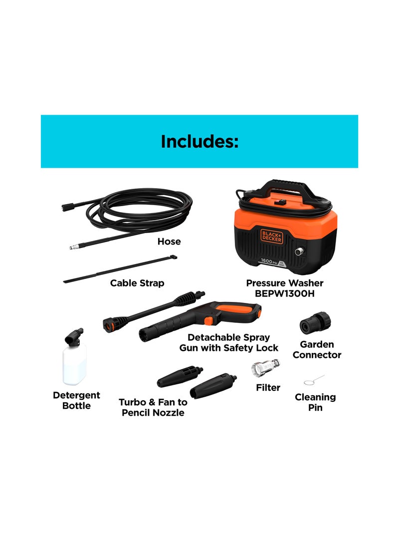 BLACK+DECKER - 1300W 110 bar/1600 PSI Horizontal Pressure Washer - Image 1
