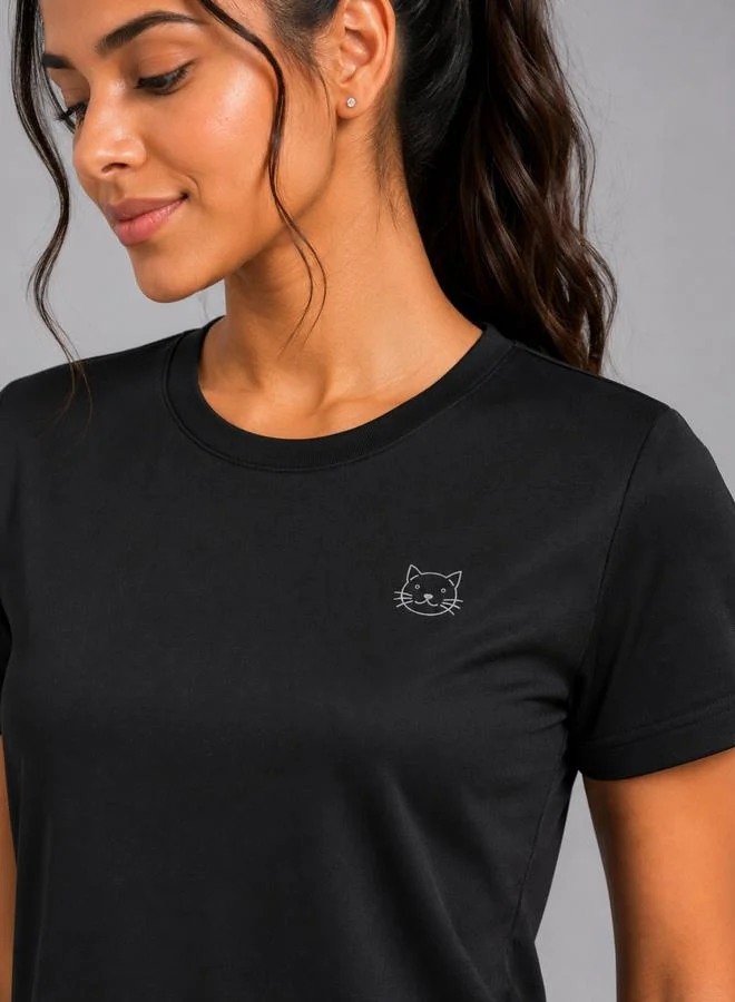 تايك تو Black Solid  Short Sleeve Activewear T-shirt By Lazzycat
