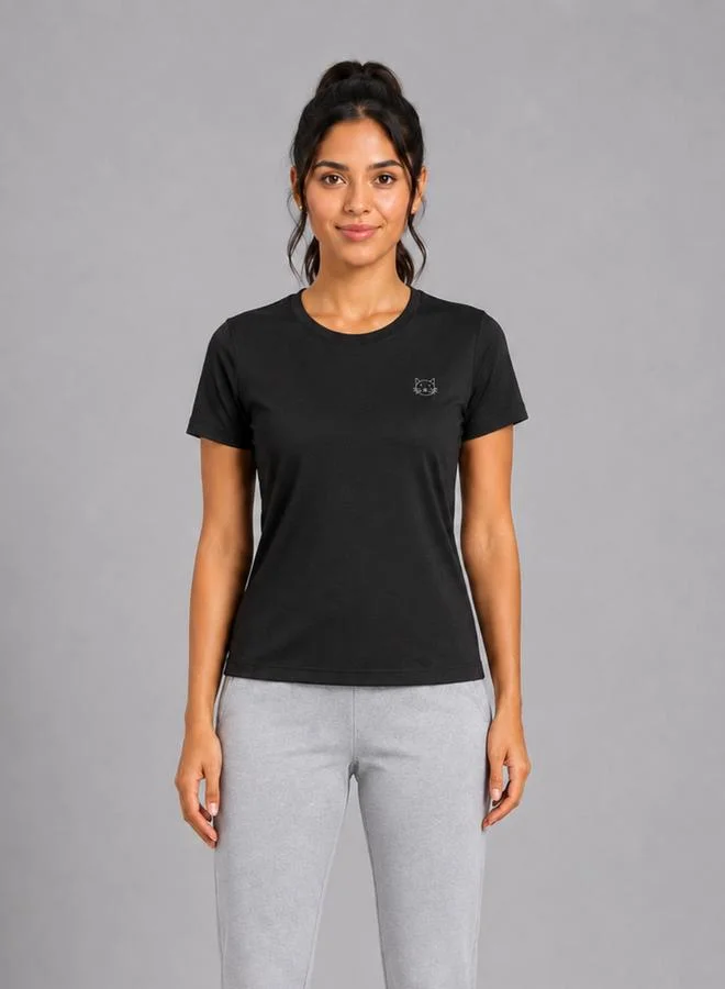 تايك تو Black Solid  Short Sleeve Activewear T-shirt By Lazzycat
