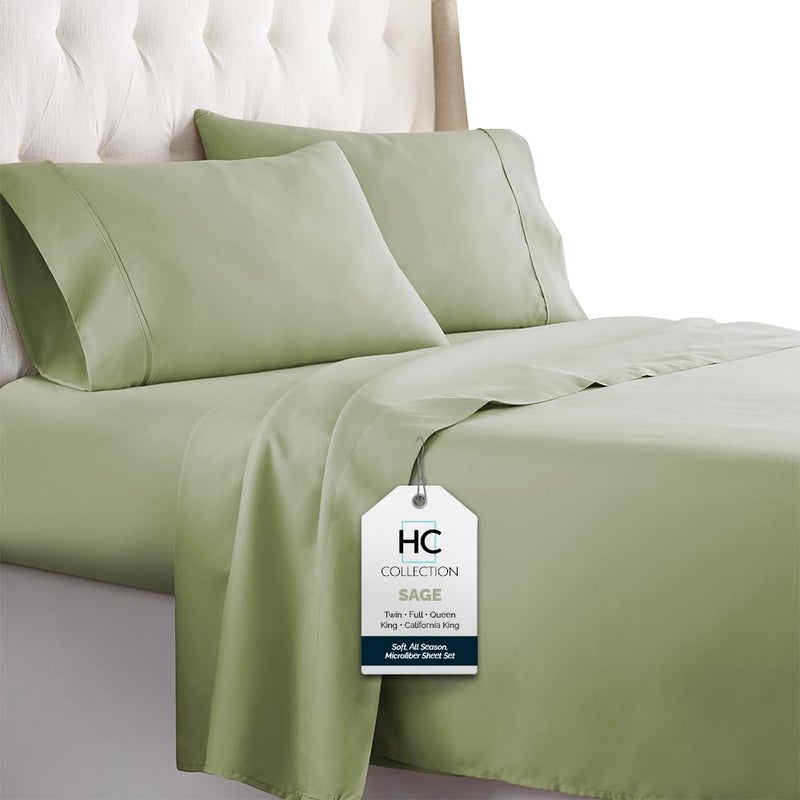 HC COLLECTION Bed Sheets Set Queen with 2 Pillowcases, Hotel Luxury Platinum 1800 Series Brushed Microfiber Deep Pocket Fitted Sheet, Fade Resistant Ultra Soft 4 Pcs Bedding for Hot Sleepers, Sage - Image 1