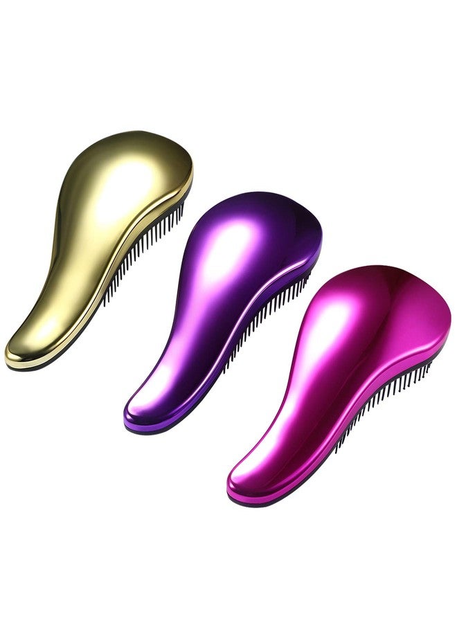 Vtrem 3 Pack Detangler Brush Professional No Pain Detangling Hairbrush Comb Anti-knot Massage Comb Glide for Natural, Curly, Straight, Wet or Dry Hair (Gold/Purple/Rose-red) - Image 1