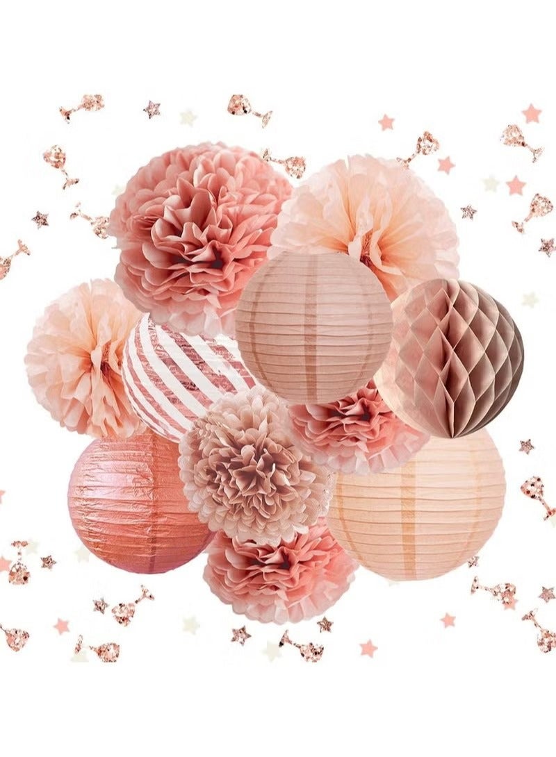 Party Decorations Elegant Supplies Tissue Pom Poms Paper Lantern Confetti for Wedding Bridal Shower Baby Birthday Bachelorette Rose Gold 11Pcs - Image 1