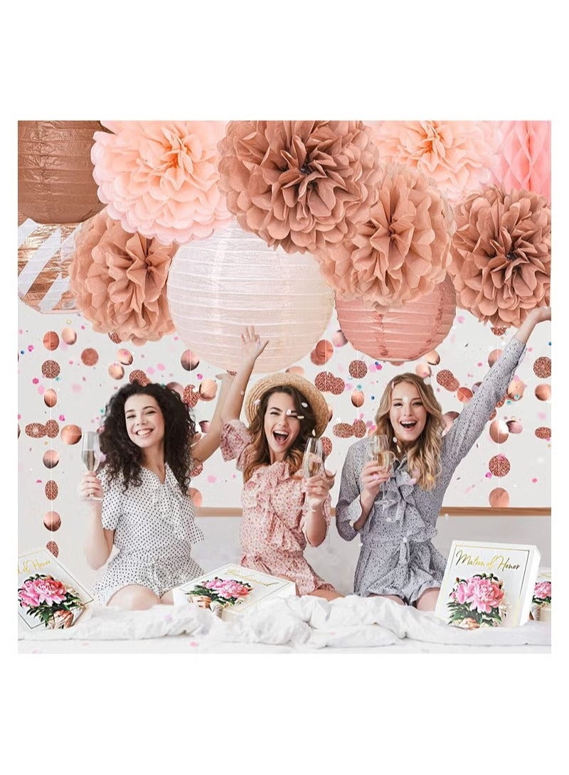 Party Decorations Elegant Supplies Tissue Pom Poms Paper Lantern Confetti for Wedding Bridal Shower Baby Birthday Bachelorette Rose Gold 11Pcs - Image 2