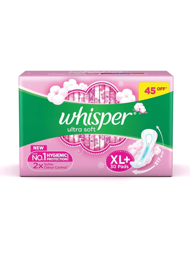 وسبير Whisper Ultra Soft XL Plus فوط صحية ، عبوة من 30 قطعة - Image 1