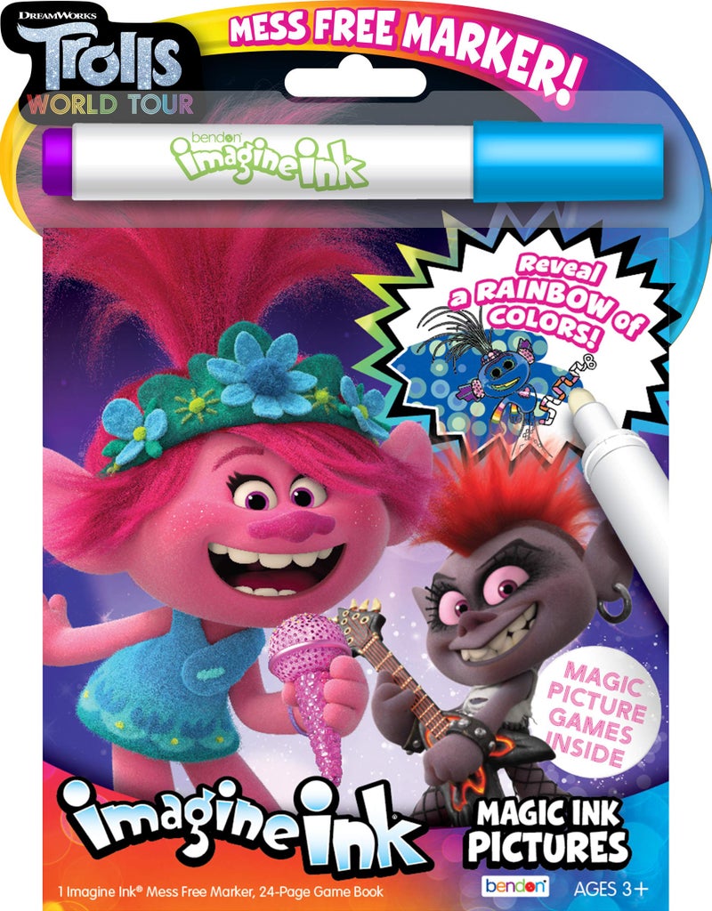 Bendon Imagine Ink Coloring Game Book, Magic Ink Pictures, Mess Free Marker (Trolls World Tour) - Image 1