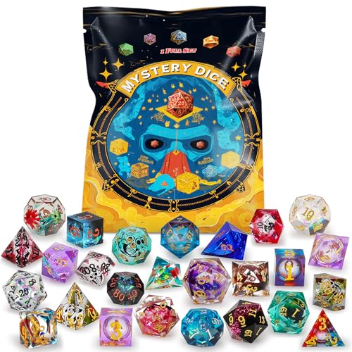 QMAY Resin Mystery Dice Set 7 Pcs Handmade Sharp Edge Polyhedral Dice Random Various Styles DND Dice Dice Bag DND Gifts Suitable for Dungeons and Dragons RPG MTGRole Playing Table Game - Image 1