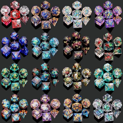 QMAY Resin Mystery Dice Set 7 Pcs Handmade Sharp Edge Polyhedral Dice Random Various Styles DND Dice Dice Bag DND Gifts Suitable for Dungeons and Dragons RPG MTGRole Playing Table Game - Image 5