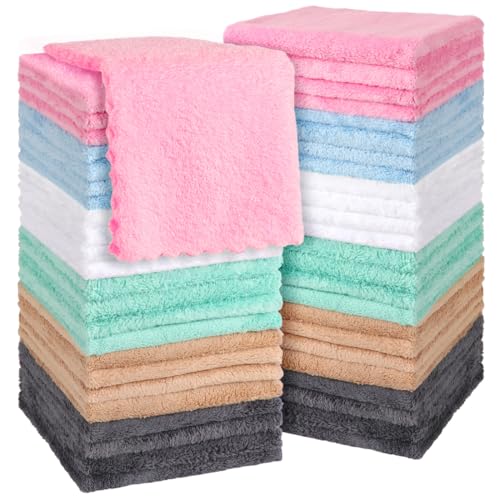 Orighty Ultra Soft Washcloths 48 Pack Premium Microfiber Towel Sets 12 x 12 inches Absorbent and Quick Drying Coral Velvet Washcloth Versatile Wash Cloth for Bathroom Hotel and Gym MultiColors