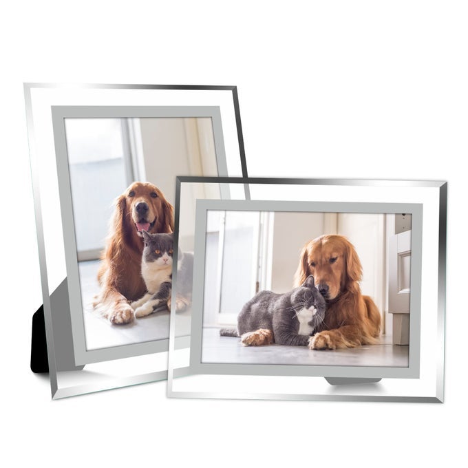 5X7 PICTURE FRAME SET OF 2 CLEAR GLASS PHOTO FRAMES WITH SILVER EDGE HORIZONTAL OR VERTICAL DISPLAY FOR TABLETOP DESK HOME OFFICE DECORATION