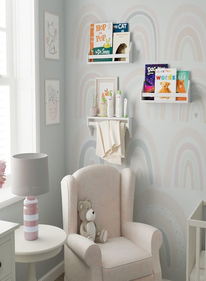 BGT Nursery Décor Wall Shelves - 3 Set Shelf - Crown Molding Floating Bookshelves for Baby and Kids Room Book Organizer Storage Ledge, Display Holder for Toys, CDs, Baby Monitor, Frames - Image 2