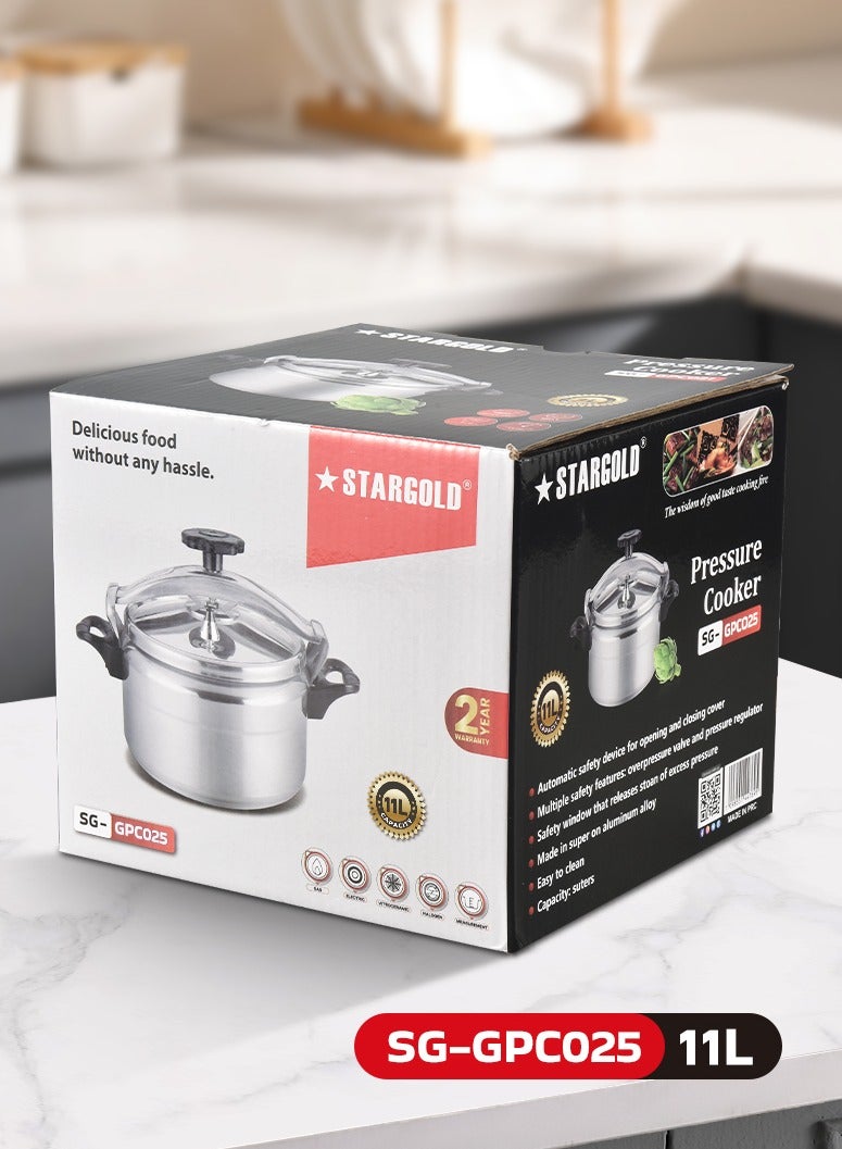 ستارجولد طنجرة ضغط من الألومنيوم، مؤشر ضغط فريد من نوعه، مصنوع من سبائك الألومنيوم المتين، سريع وموفر للطاقة، طنجرة ضغط بمقابض ثابتة، 11 لترًا فضي - Image 2