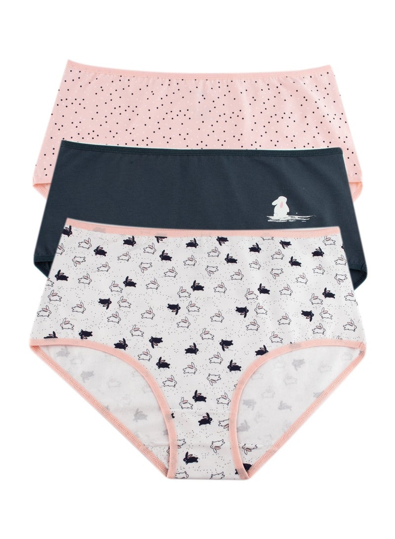 Milk Pack of 3 Printed Cotton High Brief Panties Underwear for Women  - Image 1