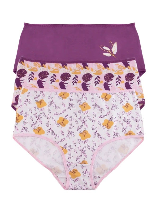 Milk Pack of 3 Printed Cotton High Brief Panties Underwear for Women  - Image 3