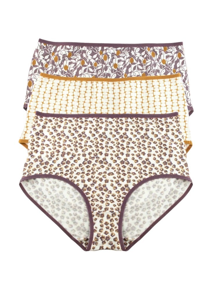 Milk Pack of 3 Printed Cotton High Brief Panties Underwear for Women  - Image 4