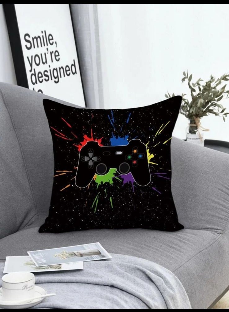 Decorative cushion cover without filling for sofa with gaming print, multi-colour, 45*45cm - Image 1