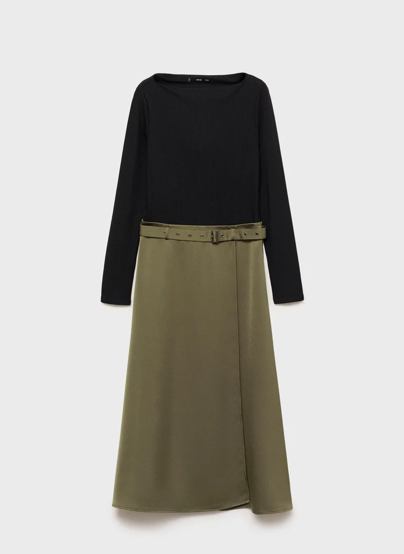 MANGO Belted Wrap Midi Dress