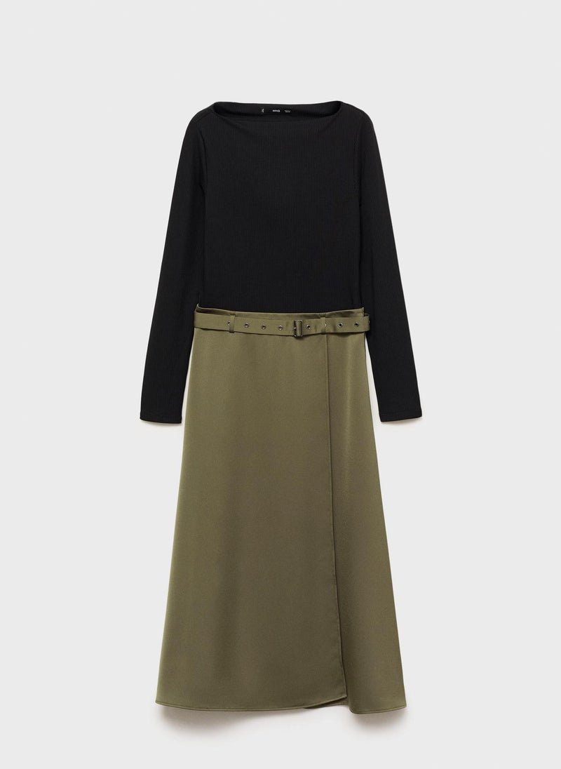 MANGO - Combined Satin Effect Dress - Image 1