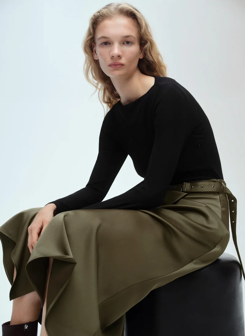 MANGO Belted Wrap Midi Dress
