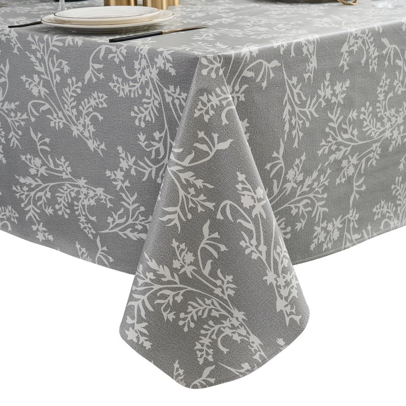 LIBERECOO Vinyl Tablecloth with Flannel Backing -Indigo Botanical Charm, Waterproof, Wipeable, Durable Table Cover - 4 Colors - Image 1