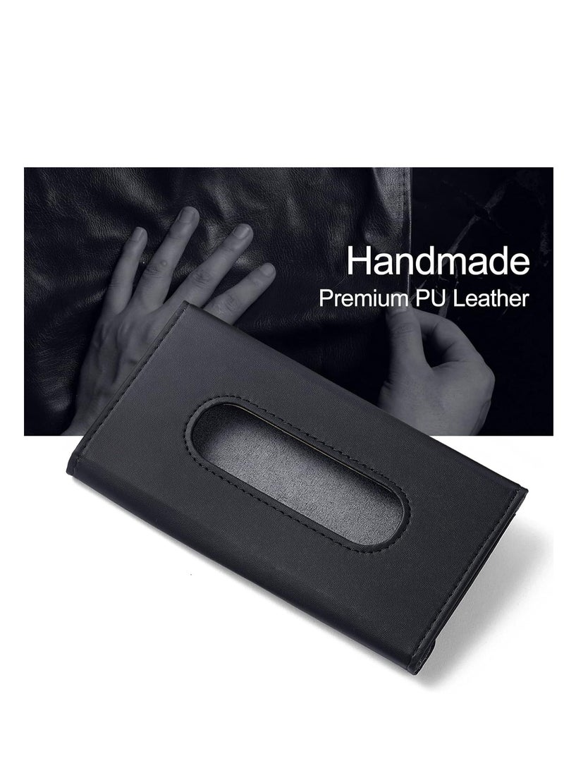 Generic Car Tissue Holder, Upgraded Version Hanging Tissue Holder for Car, Premium PU Leather Car Tissue Holder Visor for Universal Auto, Easy Use (Black)  - Image 2