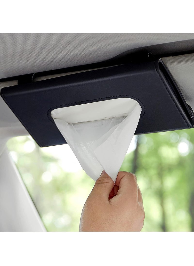 Generic Car Tissue Holder, Upgraded Version Hanging Tissue Holder for Car, Premium PU Leather Car Tissue Holder Visor for Universal Auto, Easy Use (Black)  - Image 3