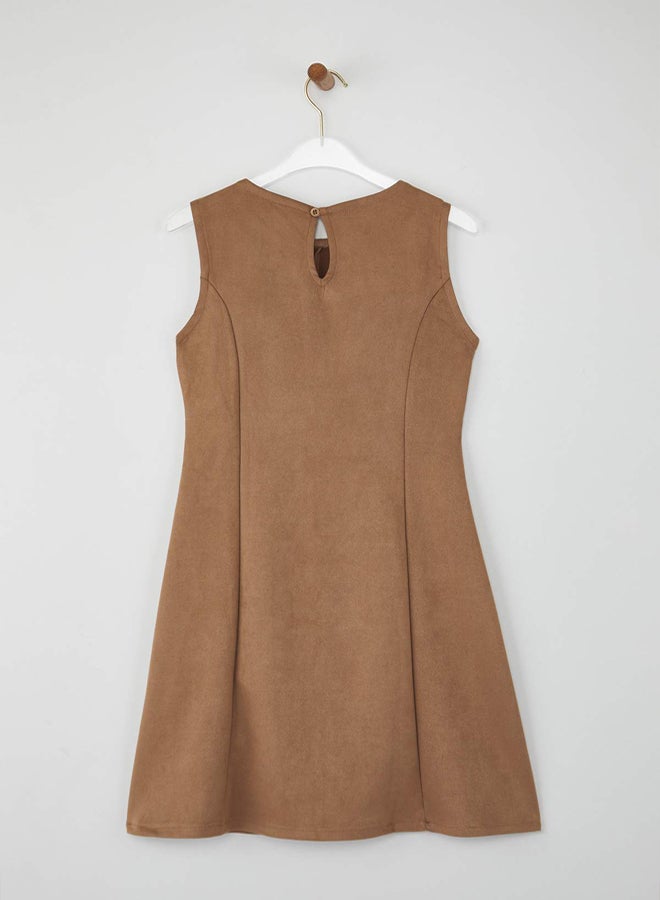 trendyol Special Collection Mink Straight Skirt Godeli Mini Suede Knitted Dress - Image 5