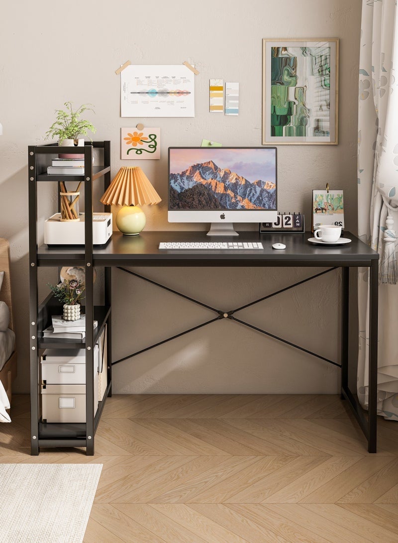 Office Desk Study Table with 4-tier Bookshelf Storage, Reversible Computer Desk for Home Office, 120*50*107CM (H120A-black) - Image 1