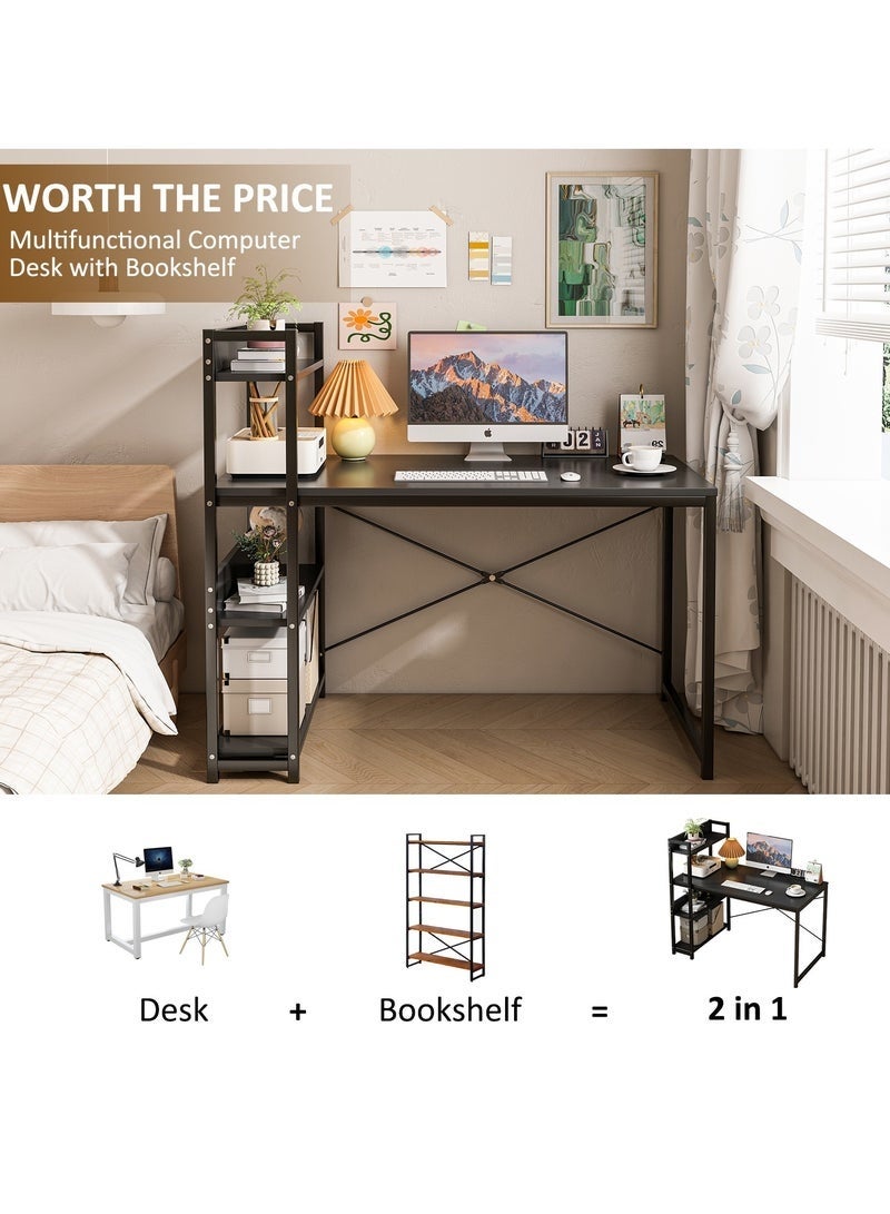 Office Desk Study Table with 4-tier Bookshelf Storage, Reversible Computer Desk for Home Office, 120*50*107CM (H120A-black) - Image 2