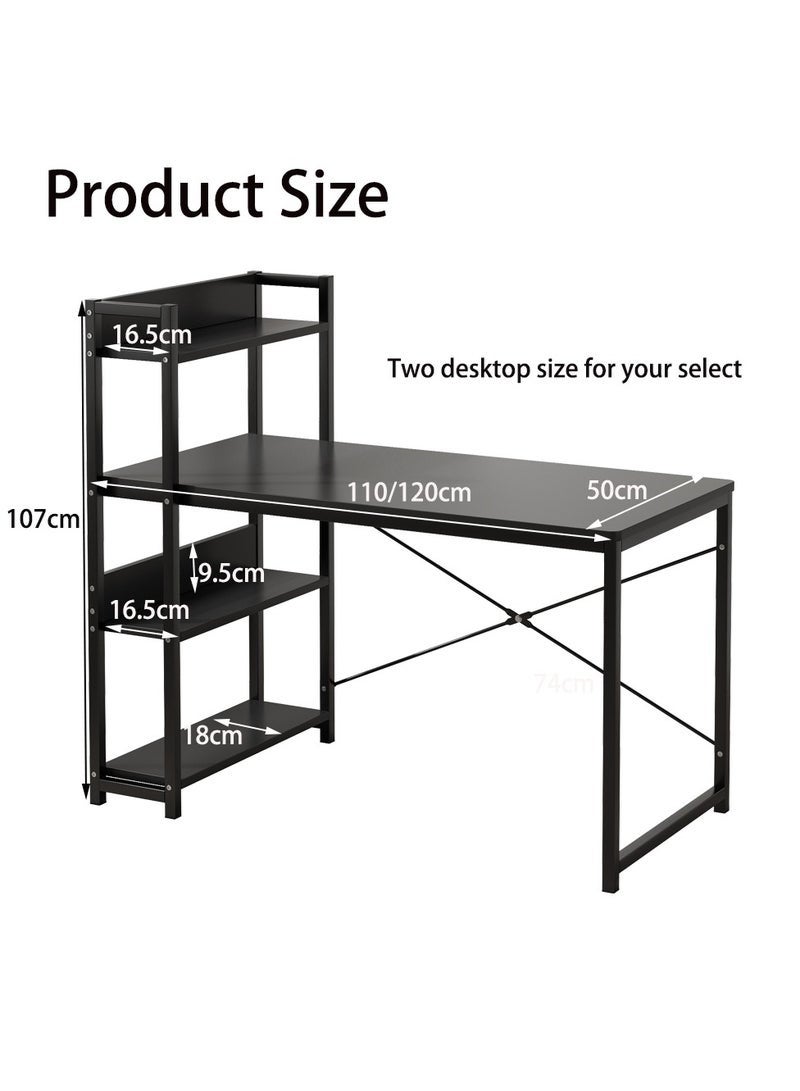 Office Desk Study Table with 4-tier Bookshelf Storage, Reversible Computer Desk for Home Office, 120*50*107CM (H120A-black) - Image 3