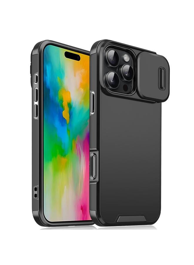 جراب هاتف منزلق من مادة TPU + PC لهاتف iPhone 16 Pro Max (أسود)