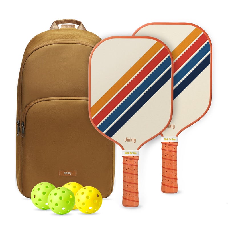 Dinkly Pickleball Paddles Set of 2, USAPA Approved Graphite/Fiberglass Pickleballs Racket, 2 Rackets, 4 Balls, 1 Protable Carry Bag, Pickle Ball Set for Men Women, Retro Twill - Image 1