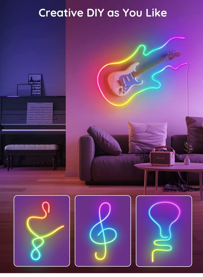 Neon Rope Light, RGB-IC WiFi LED Strip Ligh with Music Sync, DIY Lights Remote, Tuya/Smart Life App Control, IP68 Waterproof, Works Alexa and Google Assistant, 5M