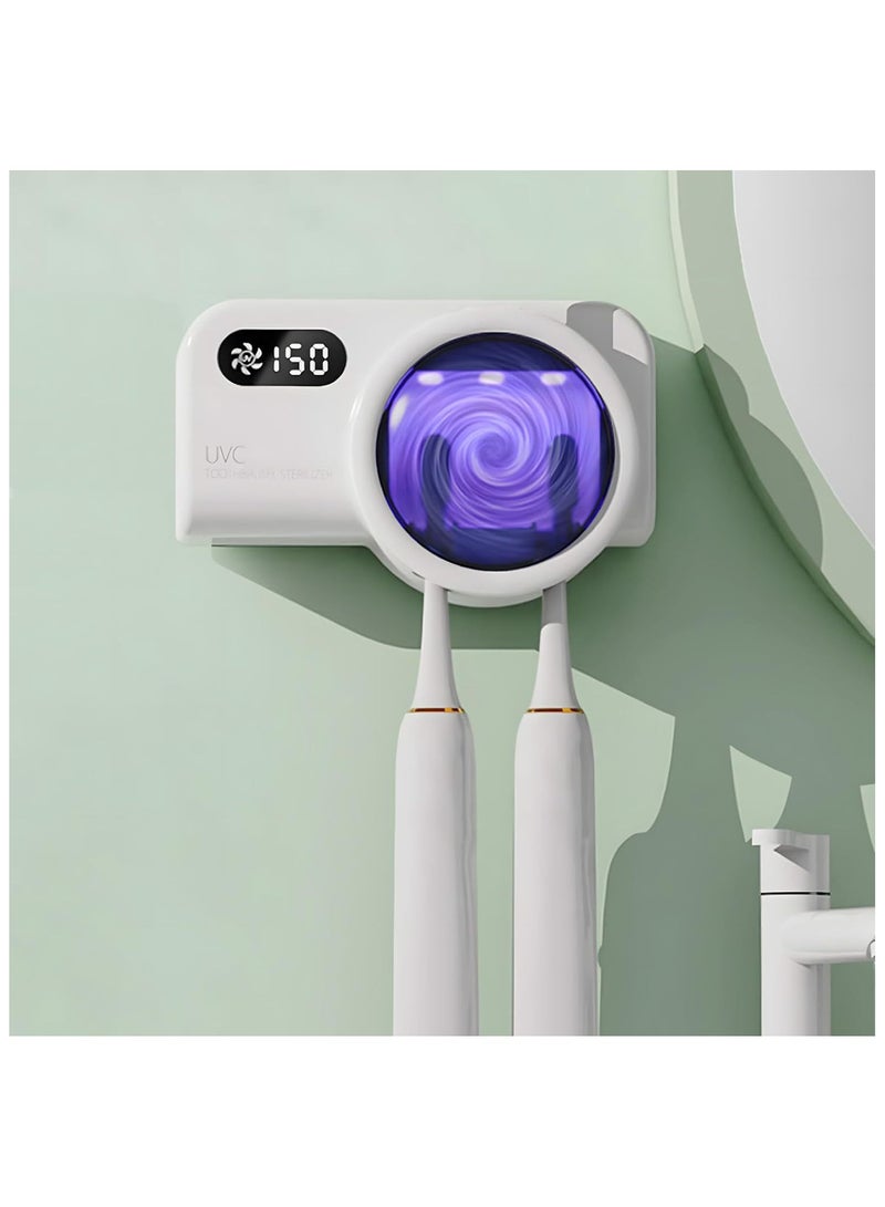 BlueFire Smart UV Toothbrush Sterilizer with Quick Drying Fan, Automatic Toothpaste Dispenser, Digital Display & Wall Mounted Toothbrush Holder – 1000mAh Rechargeable Battery, ABS Durable Material, Compact Elegant Bathroom Organizer, Eliminates 99.9% Germs, Fits Electric & Manual Toothbrushes - Image 1