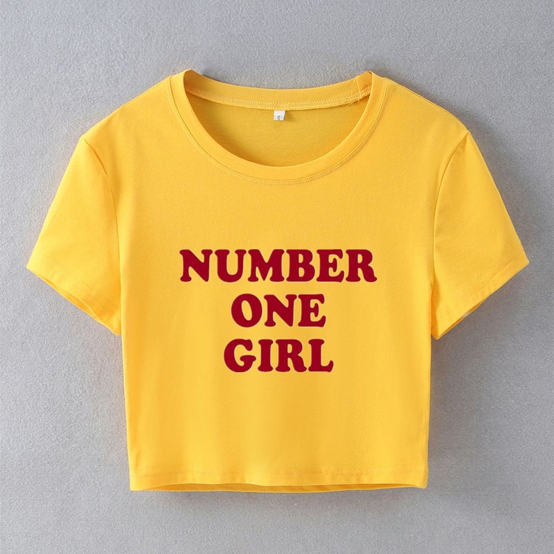 Number One Girl Letter E-Commerce Europe And America Street Style Short Slim Fit Short Sleeve T-Shirt - Image 1