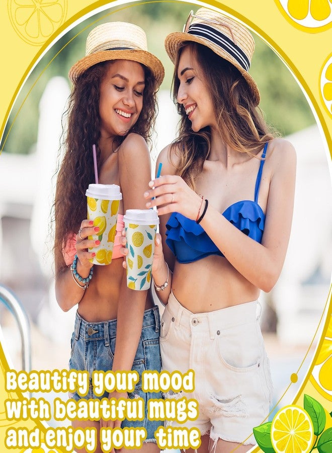 Jingmore 60 Pcs Lemon Disposable Coffee Cups with Lids 12 oz Yellow Lemon Paper Drinking Cup for Lemonade Stand Supplies Summer Party Hot Cold Beverage Water Juice - Image 4