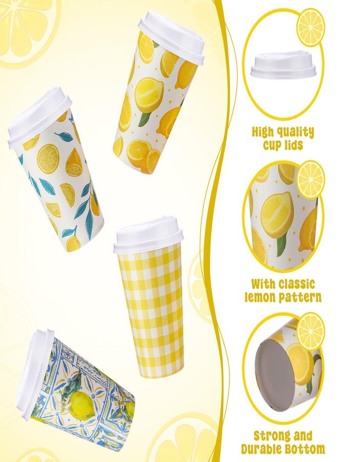 Jingmore 60 Pcs Lemon Disposable Coffee Cups with Lids 12 oz Yellow Lemon Paper Drinking Cup for Lemonade Stand Supplies Summer Party Hot Cold Beverage Water Juice - Image 3