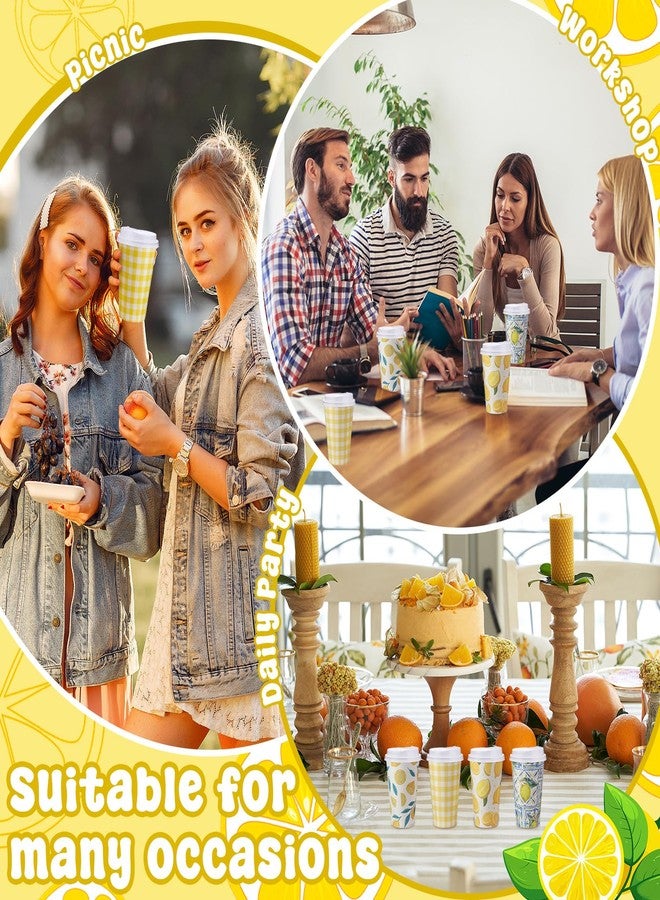 Jingmore 60 Pcs Lemon Disposable Coffee Cups with Lids 12 oz Yellow Lemon Paper Drinking Cup for Lemonade Stand Supplies Summer Party Hot Cold Beverage Water Juice - Image 5