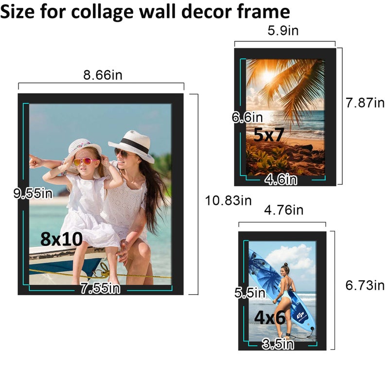 BESCRCL 10 Pack Picture Frames Collage Wall Decor, Gallery Wall Frame Set for Tabletop or Wall Mounting Display, Multi Size with Two 8x10, Four 5x7, and Four 4x6 Photo Frames, Black - Image 4