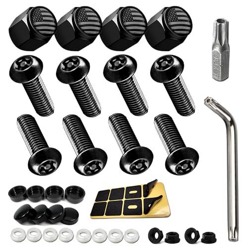 FBJTDQ Anti Theft License Plate Screws Black Security Bolts Fasteners for Front Rear Tag Frame Holder 14 M6 Stainless Steel Car Truck Motorcycle Mounting Hardware Kit Screws Caps Insert Nuts - Image 1