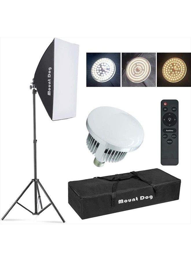 MOUNTDOG 【Upgrade LED】 MOUNTDOG Softbox Lighting Kit, Photography Studio Light with 19.7"X27.5" Reflector and 3 Colors Temperature 45W Bulb with Remote, Professional Photo Studio Equipment for Portrait Video - Image 1