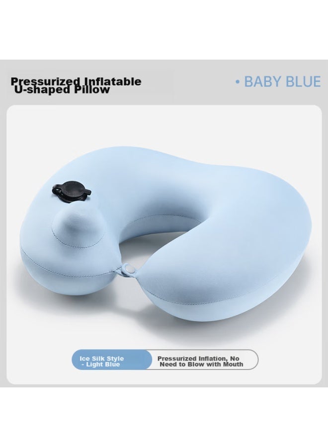 BADIGAO Baidi Gao Press-in Inflatable Ice Silk U-shaped Pillow, Travel Pillow, Portable, For Long-distance Travel, High-speed Rail, Airplane, Sleeping Aid, Headrest, Neck Support Pillow  - Image 2