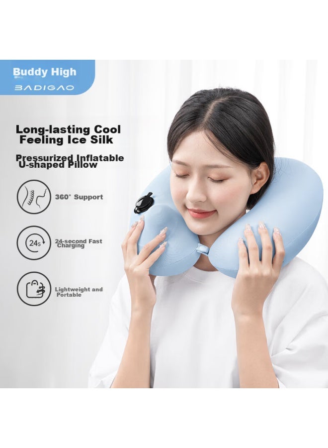 BADIGAO Baidi Gao Press-in Inflatable Ice Silk U-shaped Pillow, Travel Pillow, Portable, For Long-distance Travel, High-speed Rail, Airplane, Sleeping Aid, Headrest, Neck Support Pillow  - Image 1
