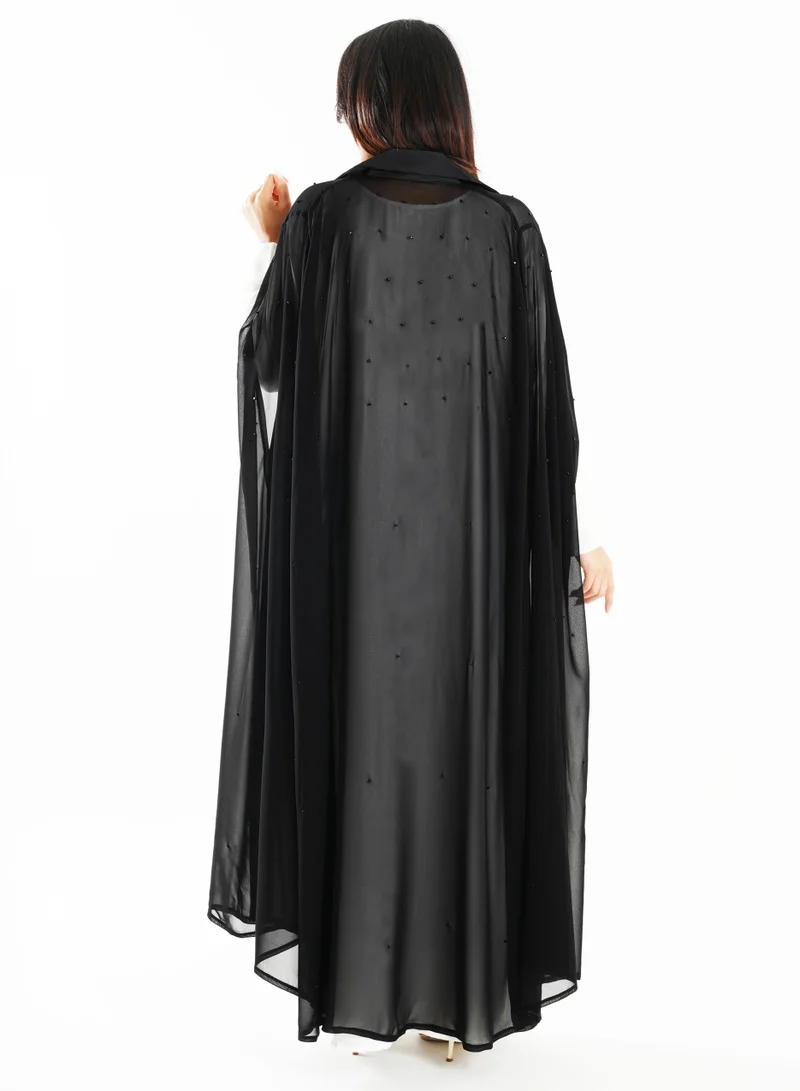 Rosette Abaya  Elegant Chiffon Black Abaya with Embroidered Jacket Collar Design for Women | Best Price UAE