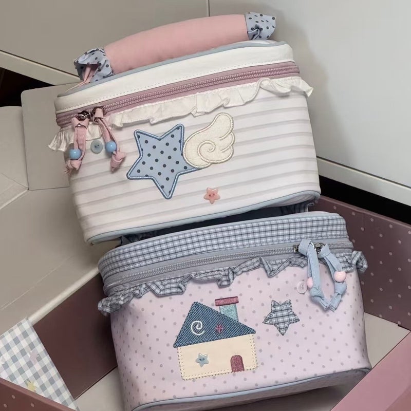 Cute Polka Dot Cosmetic Bag for Women, Large Capacity, Multi-compartment, Hand Carry, Portable - Image 2