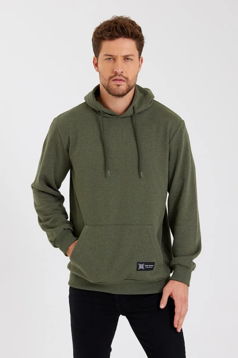 mmetalic Khaki Kangaroo Pocket Hooded Men's Cotton Sweatshirt